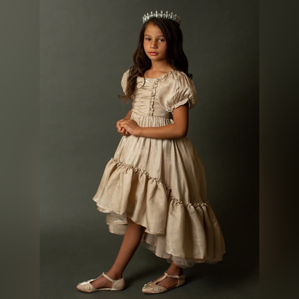 PETTICOAT DRESS IN CHAMPAGNE IRIDESCENT size 5 girls used but in great condition